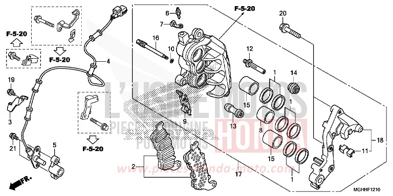 R. FRONT BRAKE CALIPER for VFR1200X Dual Clutch CANDY PROMINENCE RED (R342) from 2017